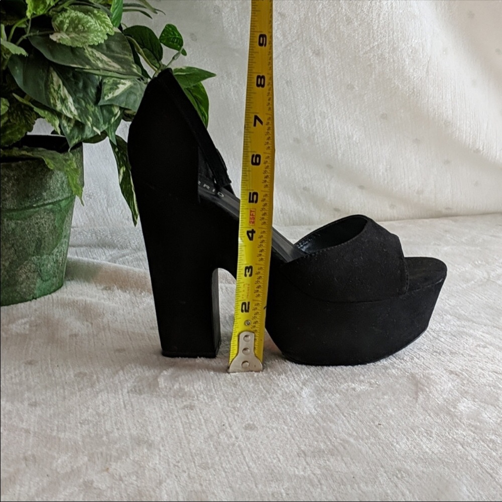 Black Faux Suede Leather Platform Heels